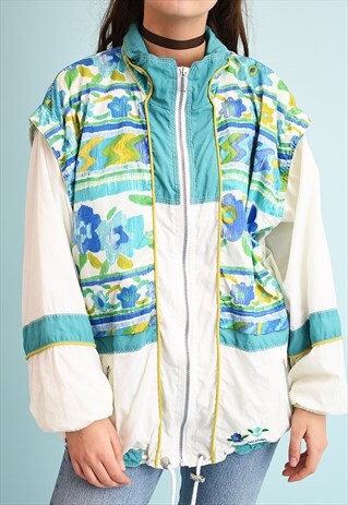 90'S RETRO ATHLEISURE SPORTS FLORAL PRINT BOMBER JACKET