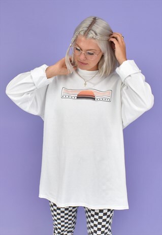 G&G UNISEX WHITE ORNAGE SUNSET L/S CUFFED TEE