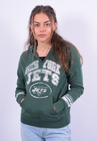 VINTAGE NFL NY JETS HOODIE JUMPER LOOSE FIT GREEN