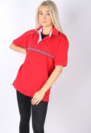 VINTAGE TOMMY HILFIGER POLO SHIRT TOP RED OVERSIZED L PREPPY