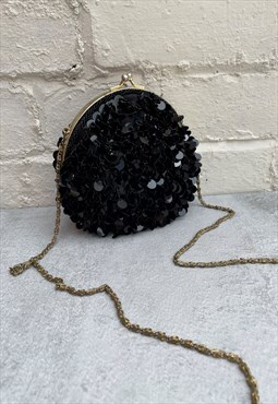 Spangly Black Beaded Vintage Evening Bag