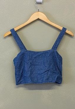 Vintage Y2K Crop Top Blue Lace Up Back 