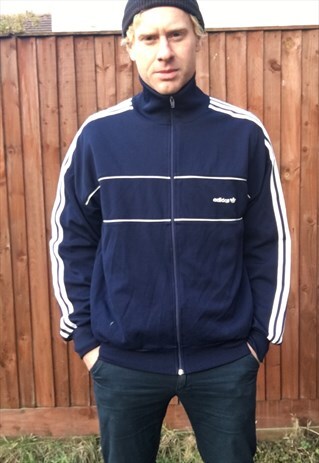VINTAGE ADIDAS TRACKSUIT JACKET NAVY BLUE M MENS SPORTS 80S