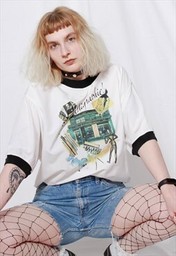 80s vintage 90s grunge artsy graphic paint white t-shirt
