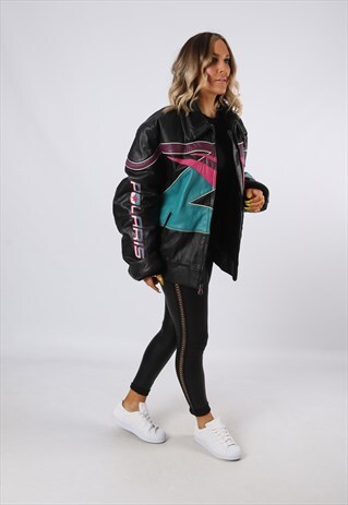 LEATHER BOMBER BOYFRIEND JACKET MOTORBIKE POLARIS UK 20 (NFE