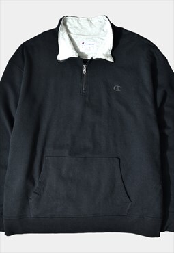 Vintage Champion Sweatshirt Quarter Zip Logo Black