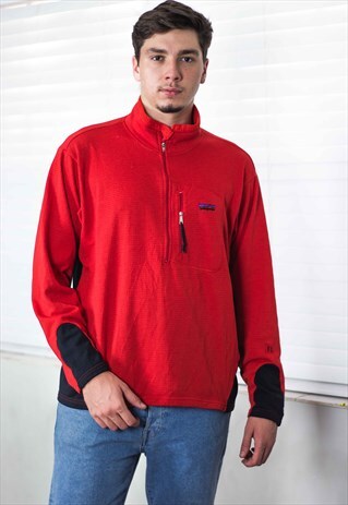 VINTAGE PATAGONIA 1/4 ZIP JUMPER FLEECE LOGO 90S XL 14.8