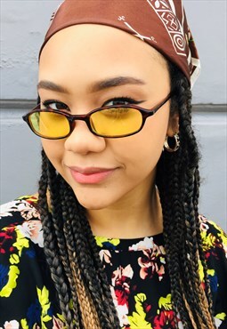 Vintage Slim Skinny Brown Sunglasses Yellow Lenses