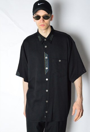 VINTAGE 90S BLACK MINIMALIST SHORT SLEEVE SHIRT