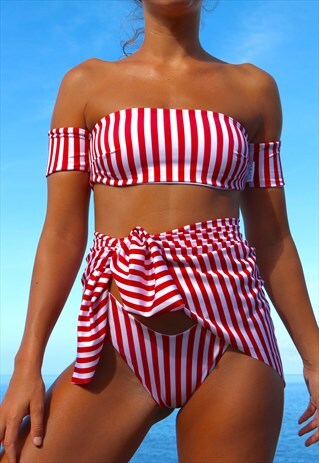 RED AND WHITE STRIPE PEAKINI WRAP