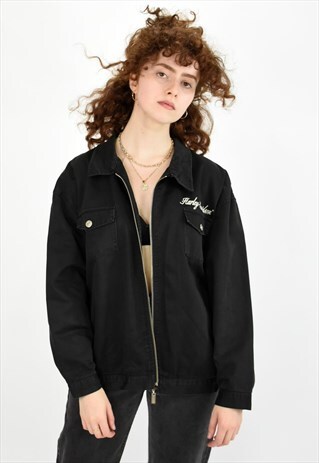 VINTAGE HARLEY DAVIDSON BIG BACK LOGO ZIP UP DENIM JACKET