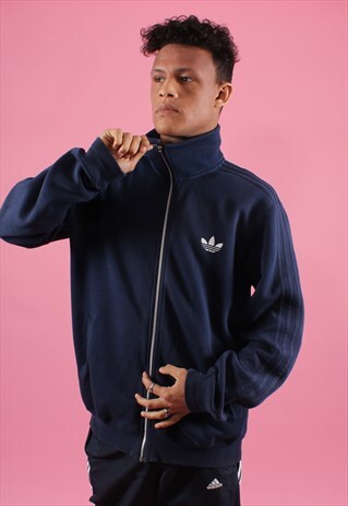 NAVY AND WHITE ADIDAS TREFOIL TRACK STYLE SWEATSHIRT