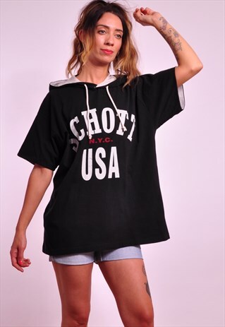 VINTAGE SCHOTT 90S RETRO HOODED T-SHIRT
