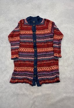 Vintage Knitted Cardigan Abstract Patterned Longline Knit 