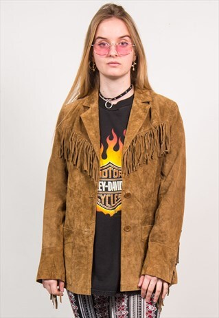 VINTAGE 90'S BROWN SUEDE TASSEL FRINGE JACKET