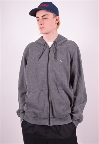 NIKE MENS VINTAGE HOODIE JACKET LARGE GREY 90S