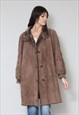 80'S LADIES VINTAGE COAT BROWN SOFT SUEDE LEATHER COAT