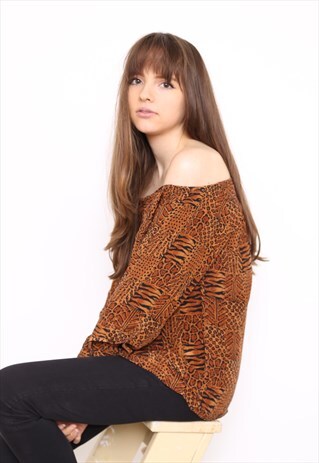 VINTAGE REWORKED OFF THE SHOULDER ANIMAL TOP