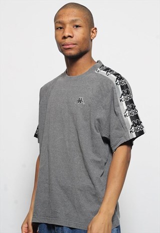 VINTAGE KAPPA TAPE LOGO BIG SPELL OUT T-SHIRT GREY