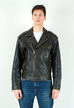 Akaso U.S. Navy Jacket Biker 80's Brown Cowhide Leather Coat