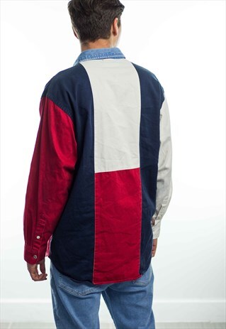 VINTAGE TOMMY HILFIGER SHIRT BIG LOGO 90S S 16.4