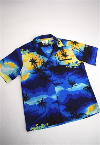 VINTAGE 90S HELENA'S BLUE HAWAIIAN SHIRT