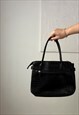 VINTAGE SQUARE HAND BAG IN BLACK WITH SILVER BUCKLE DETAIL