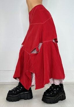 Vintage 90s Midi Skirt Textured Layered Grunge Cyber Y2k 