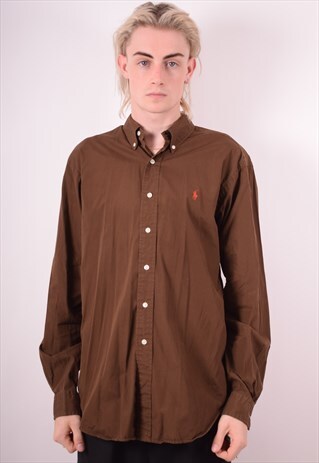 POLO RALPH LAUREN MENS VINTAGE SHIRT LARGE BROWN 90S