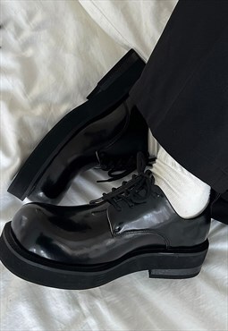 Round toe brogues edgy high fashion chunky smart shoes black