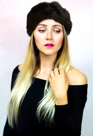 1970S VINTAGE DARKEST BROWN SOFT FAUX FUR HAT