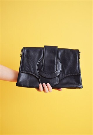 80'S RETRO MINIMALIST FAUX LEATHER NAVY CLUTCH BAG