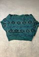 VINTAGE KNITTED JUMPER ABSTRACT PATTERNED GRANDAD SWEATER