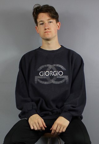VINTAGE GIORGIO SWEATSHIRT IN NAVY BLUE WITH EMBROIDERED SPE