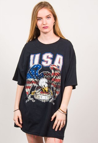 VINTAGE 90'S BLACK USA EAGLE T-SHIRT
