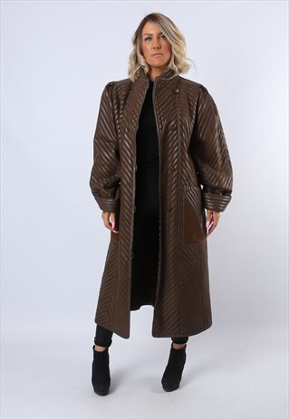 SHEEPSKIN SHEARLING LEATHER SUEDE LONG COAT UK 16 (C85B)