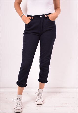 WOMENS VINTAGE TROUSERS W29 L27 NAVY BLUE 90S