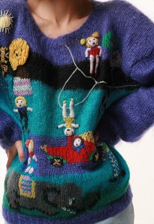 90S VINTAGE CRAZY PATTERN WARM JUMPER SWEATER 1139
