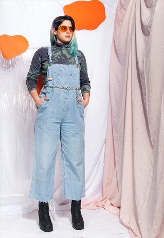 VINTAGE DENIM DUNGAREES 90S CROPPED JEANS OVERALL JUMPSUIT