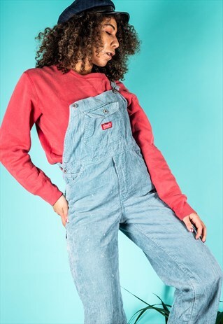 VINTAGE DUNGAREES IN BLUE CORDUROY WITH PAINT MARKS