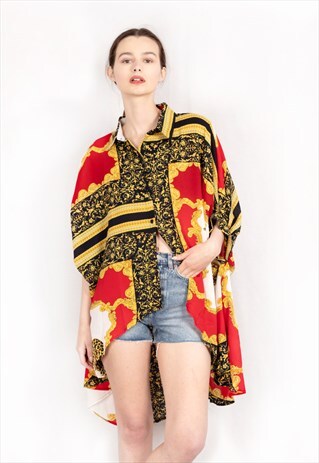 OVERSIZED SHIRT IN RED SCARF PRINT
