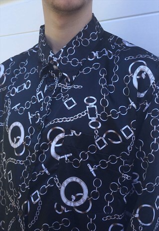 MENS VINTAGE 80S SHIRT ABSTRACT PATTERNED LONG SLEEVE TOP