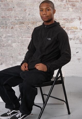 VINTAGE THE NORTH FACE LOGO FULL ZIP HOODED FLEECE BLACK