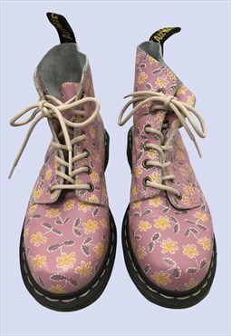 Dr. Marten Pink Floral Leather Six Eyelet Festival Boots