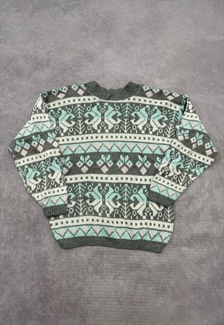 VINTAGE KNITTED JUMPER ABSTRACT PATTERNED KNIT SWEATER
