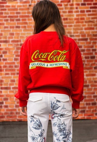 VINTAGE 90S COCA COLA SPELLOUT SWEATSHIRT RED YELLOW & WHITE