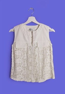 NADINE H. Vintage Cotton Lace Vest Festival Top in White