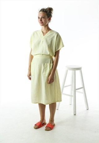 YELLOW SHORT SLEEVE DRESS / RETRO SUMMER STRIPPED DRESS