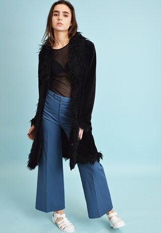 VINTAGE 90'S RETRO FAUX FUR DETAILED VELVETEEN COAT