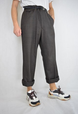 VINTAGE BROWN CHECKERED CLASSIC STRAIGHT TROUSERS